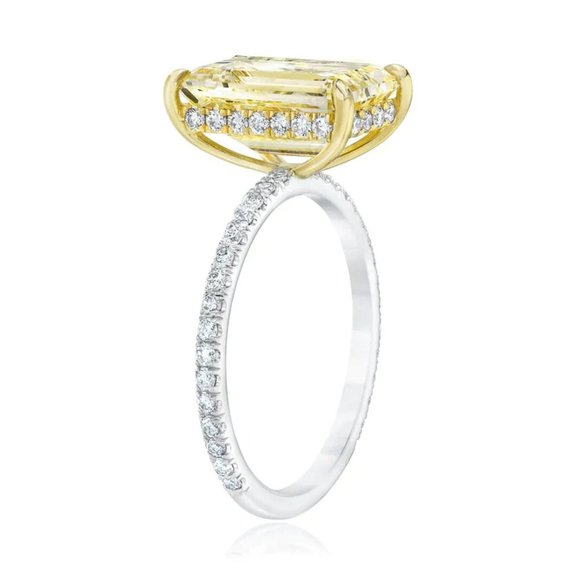 Yellow Emerald Cut Micro Pave 14K (or 18k upon request) Gold Engagement Ring - Picture 3 of 3